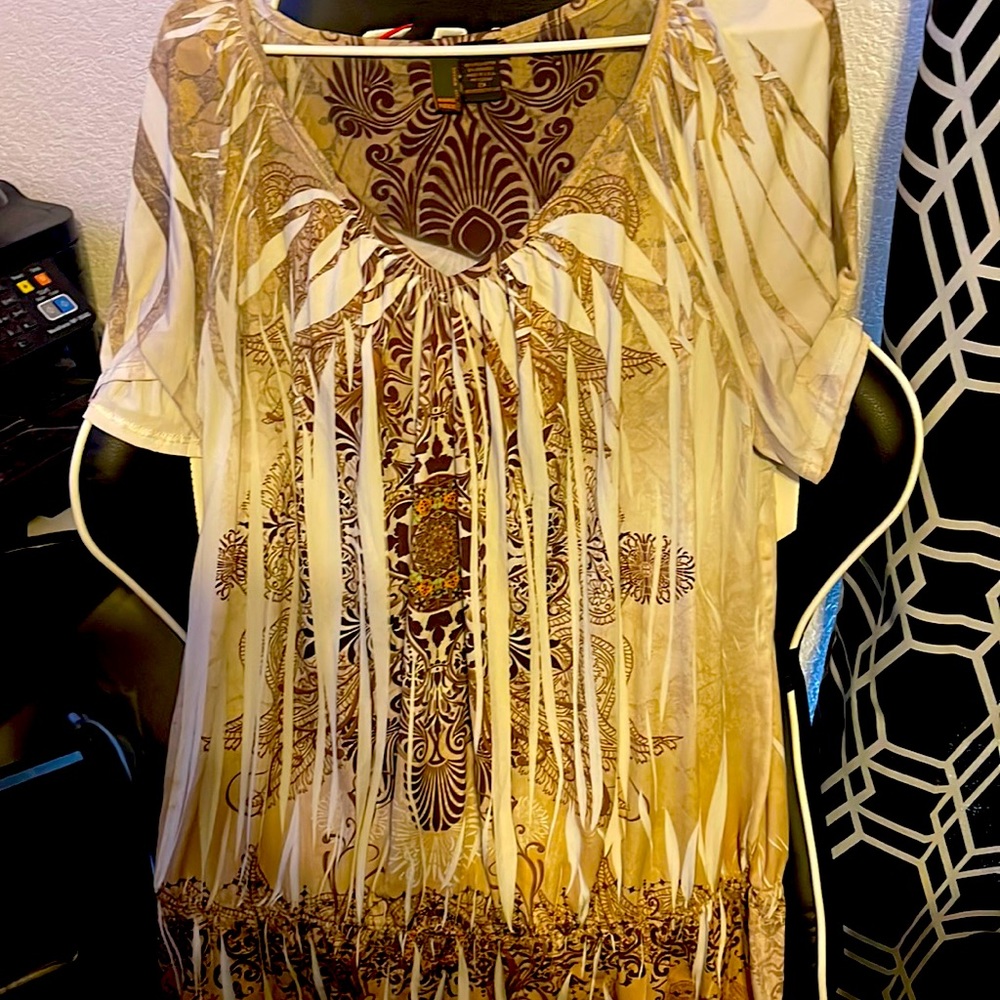 Brown and white blouse